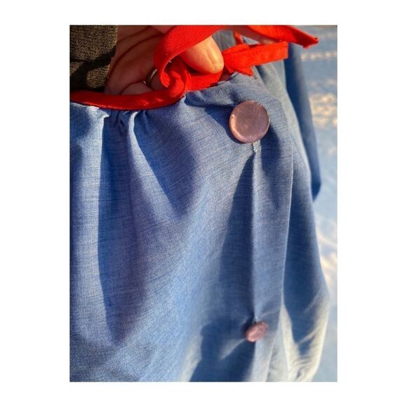 Vintage 60s 70s Robe House Dress Embroidered Tie Neck - Picture 7 of 12